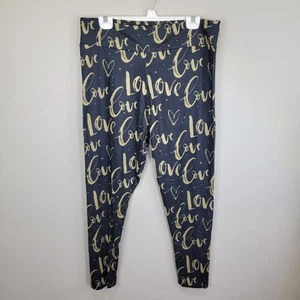 Dren Designs Black And Gold Love Poly Spandex Ankle Leggings Curvy Plus Size - Picture 1 of 6