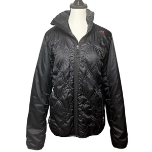 Adidas Jacket Womens Medium Logo Lightweight Quilted Outdoor Sporty Black Coat - Picture 1 of 12