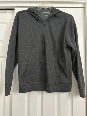 Chaqueta para mujer gris lisa Hanes con capucha manga larga cremallera frontal poliéster/algodón XL Foto 1 de 4