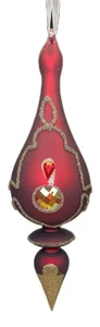Ornamento natalizio finale gioiello oro glitter oro vetro rosso 9" passamanerie - Foto 1 di 6