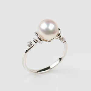 Glanz ~ 8,1 mm runder japanischer Akoya Salzwasserperlen Ring 14 K Weißgold, 6,5 # - Bild 1 von 7
