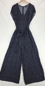 Chaps Womens Wide Leg Jumpsuit Crop Tie Waist Pockets Floral Navy Cottagecore 16 - Picture 1 of 16