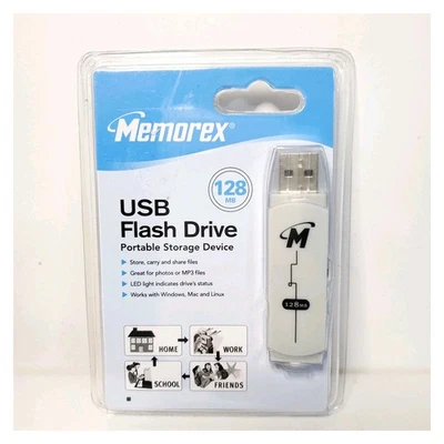 MEMOREX USB Flash Drive 128mb White/Grey 2007 New In Package - Image 1 of 2