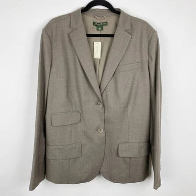 Chaqueta Blazer Eddie Bauer Clásica de Lana Tostada 2 Botones para Mujer 18 Alto Nueva Foto 1 de 4