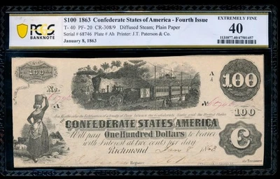 AC T-40 $100 1862 Confederate CSA PCGS 40 train note - Image 1 of 2