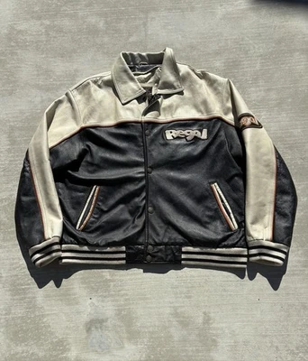 Chaqueta RARA De Colección Años 90 CUERO REAL Cuadrada XL Gran Tamaño Carreras Universitarias Hip Hop Y2K Foto 1 de 4