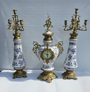 Delft Blue And White Clock Set Graniture Timepiece Movement Impressive Size 80cm - Picture 1 of 24