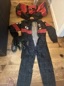 Vintage Race Fire Suit Indy Car Nascar Drag MG w/Patches + Shoes - Large - Q23 - Picture 1 of 15