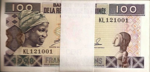 1998 Guinea 100 Francs Uncirculated Bundle 100 Notes Cover