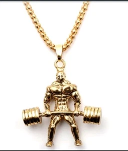 Strong Man Necklace Fitness Bodybuilding Crossfit Gold Birthday Christmas 703 - Picture 1 of 2