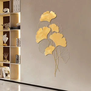 Metal Hierro Colgante Pared Arte Escultura Hoja Ginkgo Dorado Decoración Interior 55*110cm - Imagen 1 de 17