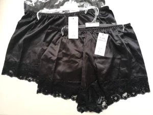 New Loving Moment Black Silky Satin Lace Edge French Knickers 10/12 14/16 18/20 - Picture 1 of 9