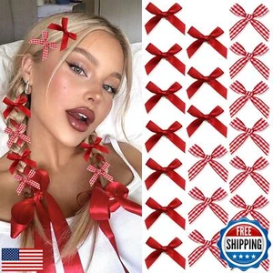 SAWINDA 20PCS Red Mini Hair Bows Gingham Craft Small Bows for Hair Silk Ribbo - Picture 1 of 5