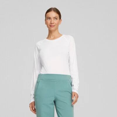 Puma Ladies Long Sleeve Crew Neck Top with UPF50+ in Bright White - Image 1 of 4