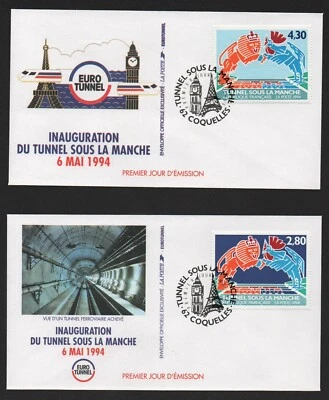 FDC LOT DE 4 ENVELOPPES PREMIER JOUR INAUGURATION DU TUNNEL SOUS LA MANCHE 1994. - Photo 1/4