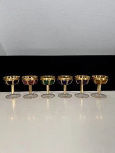 Steiner & Vogel 6 Kristall Sektschalen Champagnerschalen Überfang Bunt Böhmen - Bild 1 von 15