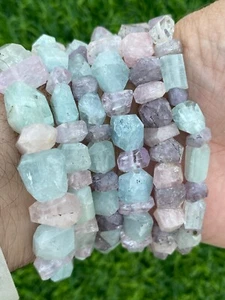 Handmade Aquamarine, Morganite, Kunzite beryl facet beading bracelet 06PCs - Picture 1 of 10