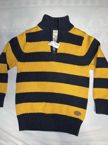 L.O.G.G. H&M Boys 2-4Y Knit Sweater Yellow /Blue Stripe Mock Neck 1/4 Zip NWT - Picture 1 of 11