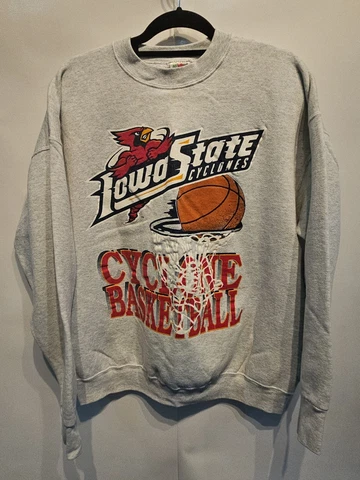 Vintage Iowa State Cyclones NCAA Graphic Basketball Sweatshirt Mens XL Grey Cover