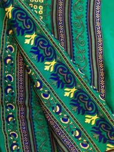 Moos Krepp Sari indisch Vintage beige Blumenmuster Sari Handarbeit Stoff MSS1024 - Bild 1 von 9