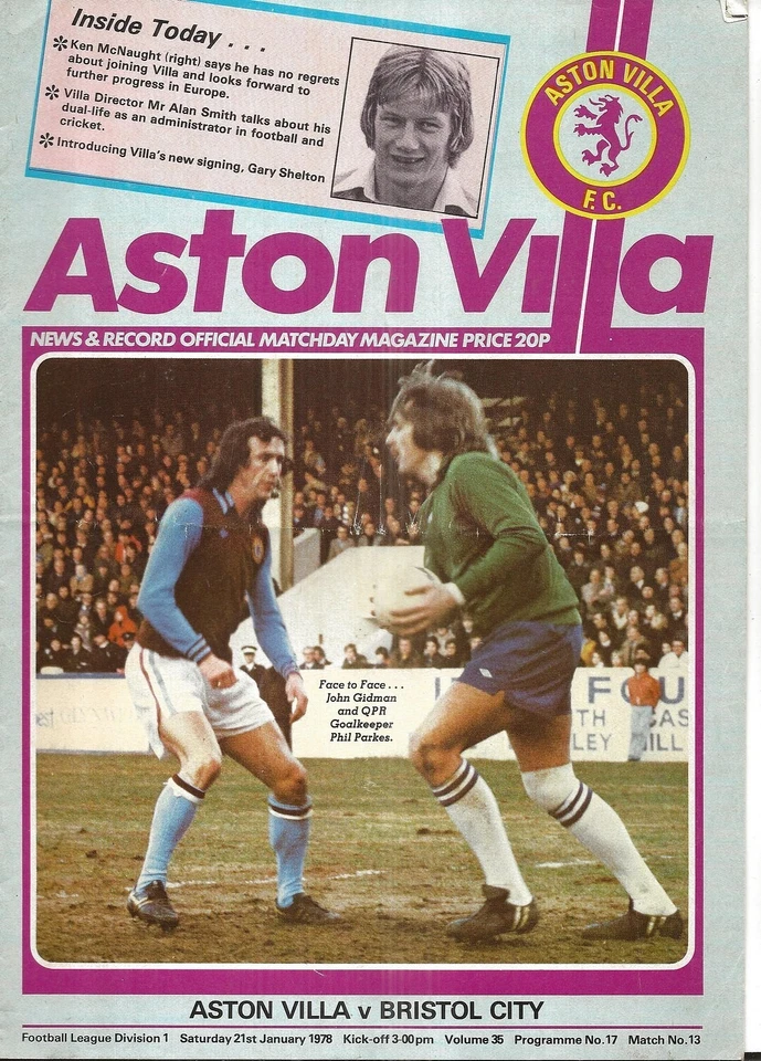 Football Programme>ASTON VILLA v BRISTOL CITY Jan 1978 - Image 1 of 1