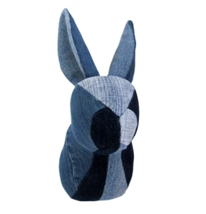 ❤️Handmade❤️ Faux Taxidermy Rabbit Bunny Wall Mount - Patchwork Denim Fabrics - Picture 1 of 9