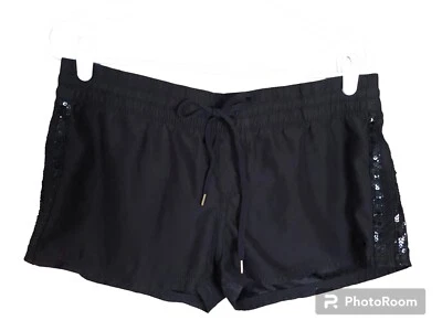 Roxy Black Shorts Elastic Waist Drawstring Tie Black Sequins Embellished Size 11 - Image 1 of 4