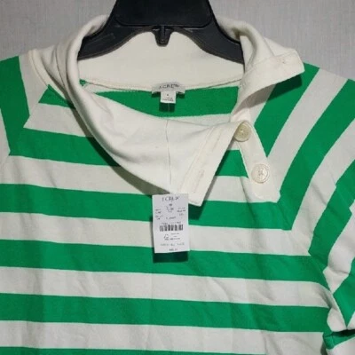 Novo com etiquetas J. Pulôver Crew listrado largo colarinho de botões moletom leve terry grande - Imagem 1 de 4