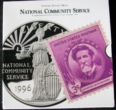 1996-S $1 Proof National Community Service Coin and Stamp Set PCGS PR69DCAM - Image 1 of 4
