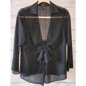 Lane Bryant Tie Front Blouse Sheer Black Silver Shimmery Lines Size 14/16 Disco - Bild 1 von 9