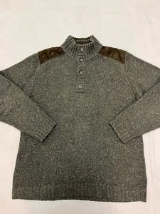 VTG Eddie Bauer Green Tweed 1/4 Button Mock Neck Sweater Pullover Mens XL EUC! - Picture 1 of 12