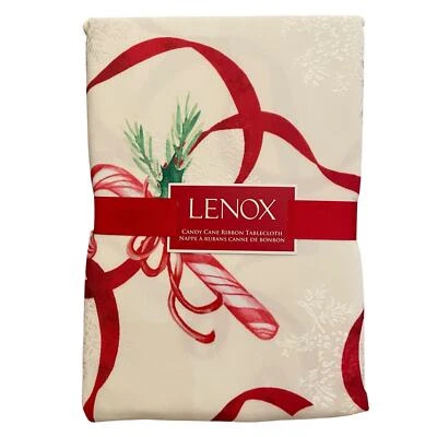 Lenox Candy Cane Ribbon Christmas Tablecloth 60” X 120” Oblong New  - Image 1 of 4