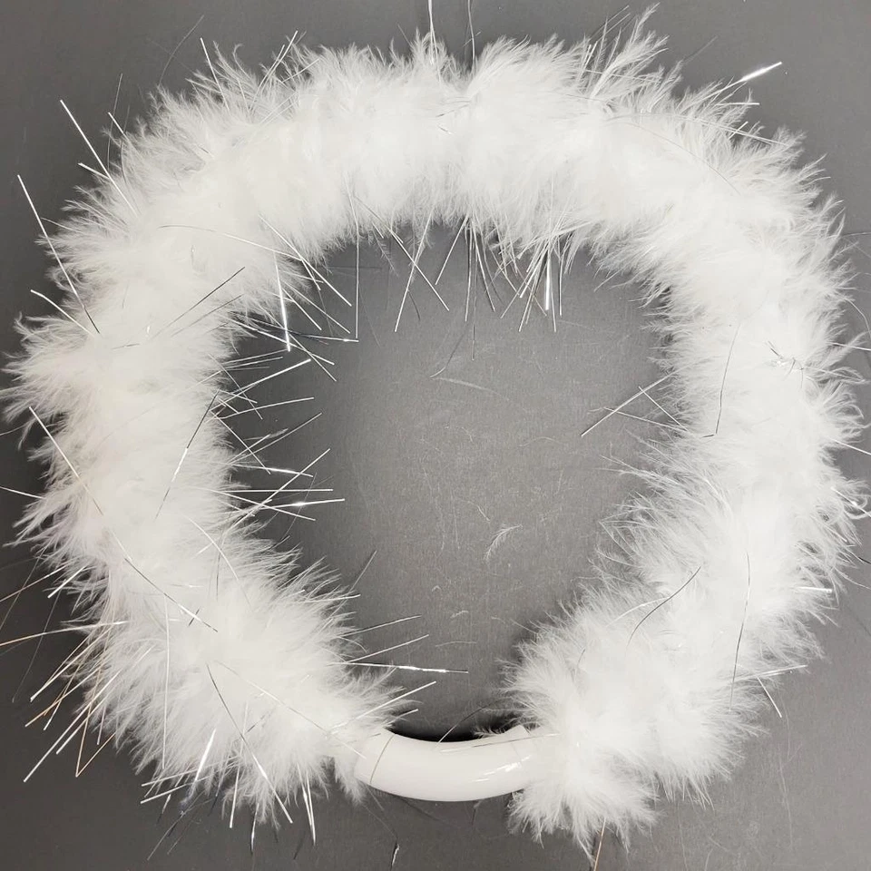 Feathered Angel Halo LED Light Up Crown Headband Tinsel Accents White Silver - Image 1 of 4