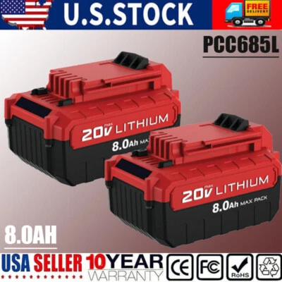 Batería de iones de litio de 20 voltios 8,0 AH para CABLE PORTER 20V máximo PCC680L PCC685L 2 piezas Foto 1 de 4