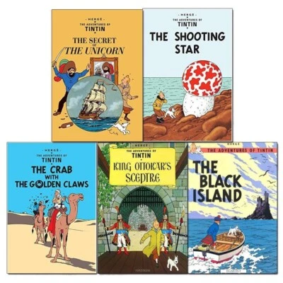 The Adventures of Tintin Series 5 Books Collection Set The Black Island Paperbac - Image 1 of 4