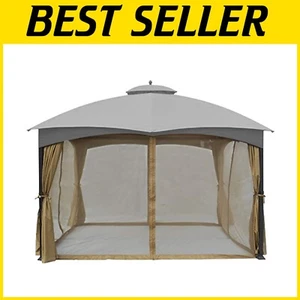 Beige Mosquito Netting Walls for 10' x 12' Gazebo - Weather-Resistant Protection - Picture 1 of 8