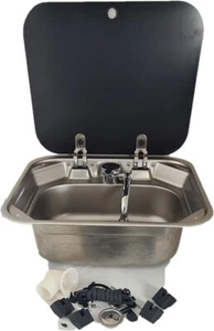 RV FLOMASTER SINK TAP FAUCET GLASS LID STAINLESS STEEL PUMP CARAVAN BOAT PARTS - Picture 1 of 6