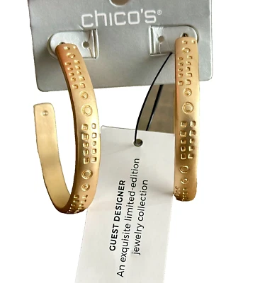 NWT Bold Large CHICO'S Textured Gold Tone HOOP Earrings Nickel Free 2" - Image 1 of 4
