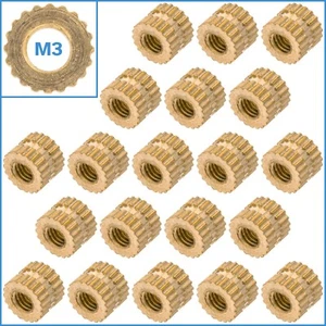 20pcs M3 4mm x 5mm Solid Brass Knurled Nuts Threaded Embedded Round Insert - Picture 1 of 3