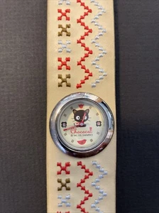 Vintage Sanrio Chococat Uhr 2. Zeiger, genäht gemustert 1,25" hellbraunes Band Druckknöpfe 2005 - Bild 1 von 12