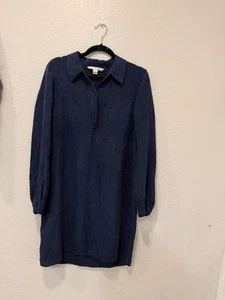 Diane von Furstenberg Seanna Seide Hemd Kleid Langarm Marine Minimalistisch Gr. 12 - Bild 1 von 7