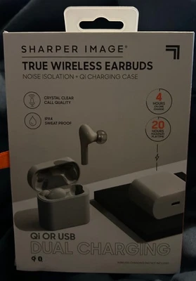 Sharper Image True Wireless Earbuds noise isolation qi charging case new - Image 1 of 4