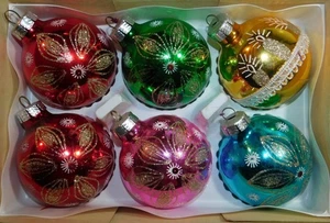 6 ALTE GROSSE WEIHNACHTSKUGELN AUS GLAS AUS DEN 60/70ER JAHREN. ø 80mm . DDR - Bild 1 von 12