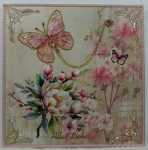 Hecho a mano, tarjeta de felicitación, cumpleaños, mariposa, flores, marcadores - Imagen 1 de 1