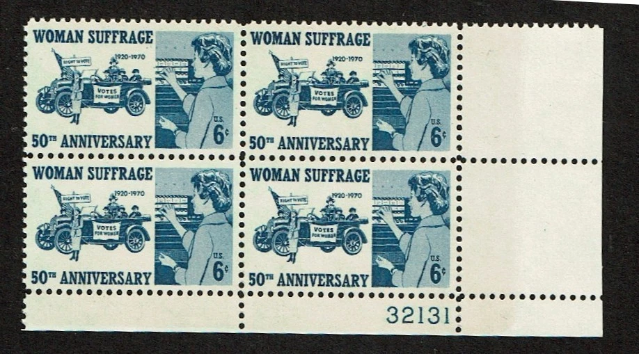 1970 U.S. COMMEM  6c WOMAN SUFFERAGE  Plt#Blk of 4 Sc#1406  M/NH/OG GEM - Image 1 of 1