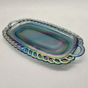 Piatto portagioie Indiana blu iridescente carnevale vetro piatto burro pizzo vintage - Foto 1 di 15