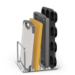 4 Slot Rustproof Stainless Steel Cutting Board Holder Rack for Plates & Lids - Picture 1 of 9