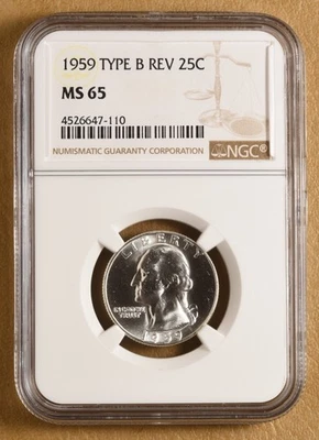 1959 P Washington Quarter 'Type B Reverse' NGC MS65 - Image 1 of 2