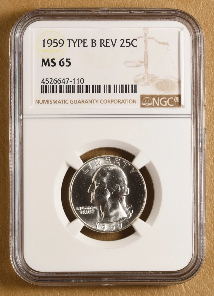 1959 P Washington Quarter 'Type B Reverse' NGC MS65 - Imagem 1 de 2