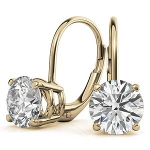3 Ct Round-Cut G/VS1 Lab Grown Diamond Drop Hoop Earrings 14K Yellow Gold - Picture 1 of 4